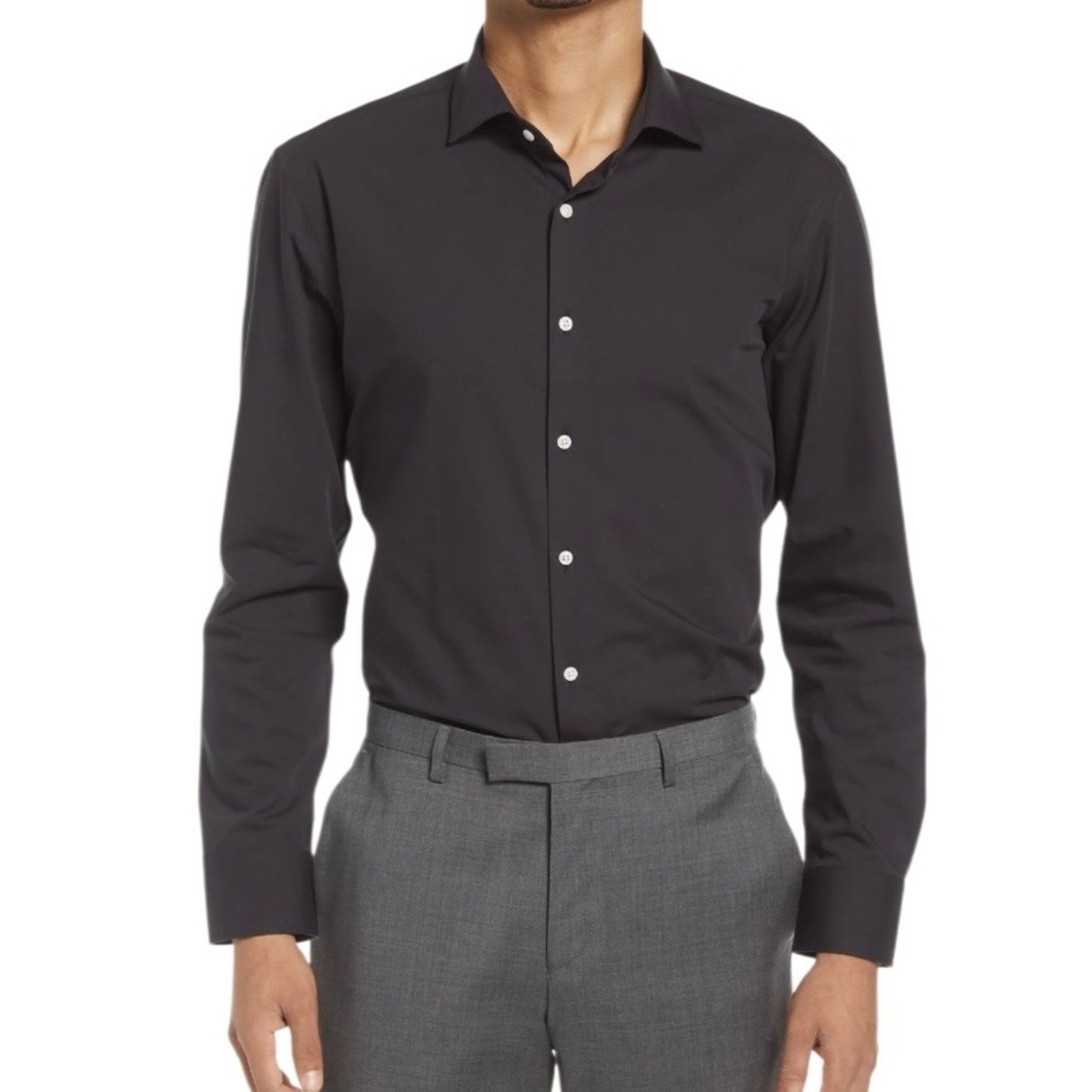 Nordstrom Tech-Smart Extra Trim Fit Black‎ Dress Shirt Size L